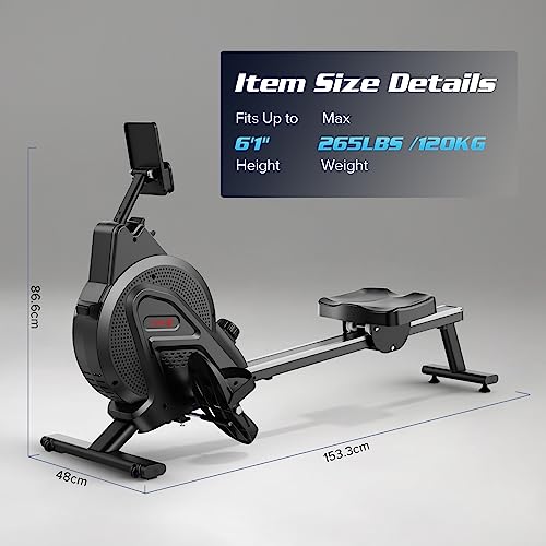 Dripex Magnetic Rowing Machine for Home Use Rower Machine for Home Gym & Cardio Training Rower with Aluminum Slide Rail, 16 Adjustable Resistance & LCD Monitor (2023 Upgrade Version) (Black)