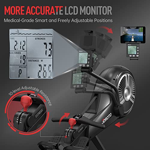 JOROTO Rowing Machine for Home Gym - Air & Magnetic Resistance Foldable Rower Machine, Commercial Grade Rowing Machine with Bluetooth & Smart Backlit Monitor